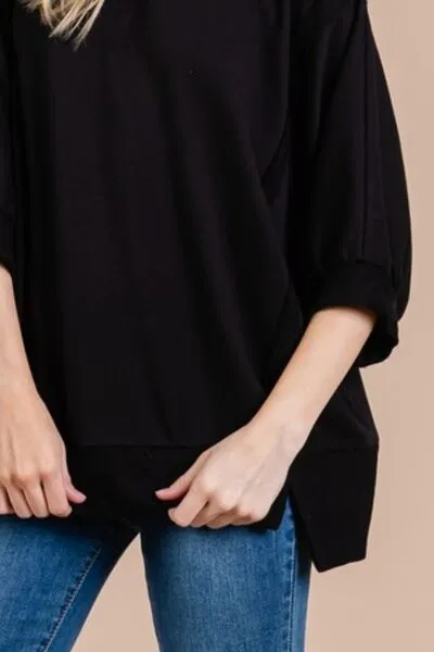 Hazel Blues® |  Ces Femme Side Slit Drop Shoulder Puff Sleeve Sweatshirt