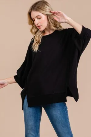 Hazel Blues® |  Ces Femme Side Slit Drop Shoulder Puff Sleeve Sweatshirt