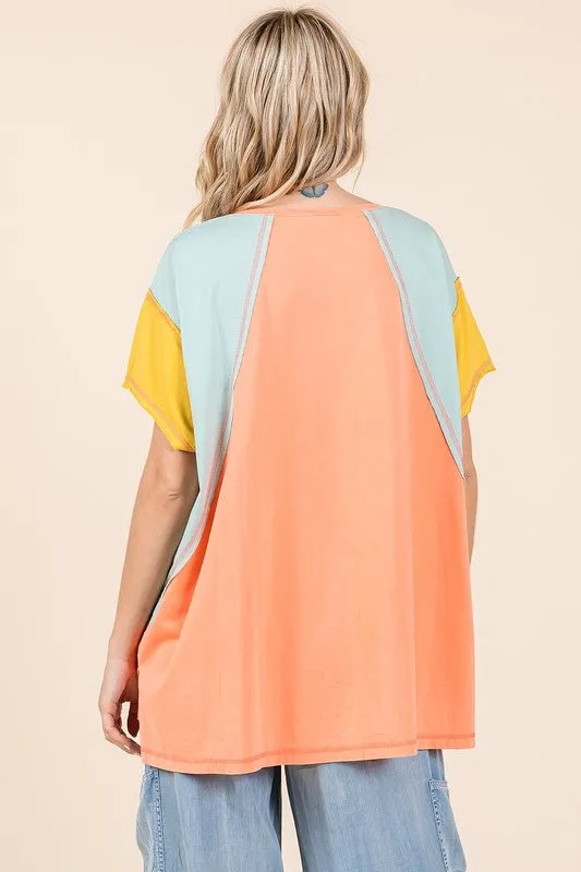 Hazel Blues® |  Mittoshop Color Block V-Neck Short Sleeve T-Shirt