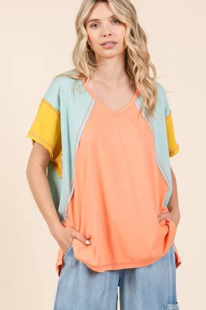 Hazel Blues® |  Mittoshop Color Block V-Neck Short Sleeve T-Shirt