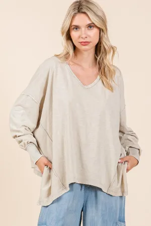 Hazel Blues® |  Mittoshop Mineral Wash V-Neck Long Sleeve Oversized Top