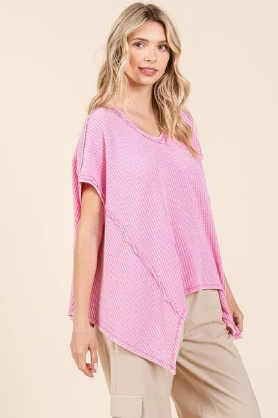 Hazel Blues® |  Mittoshop Mineral Wash Waffle Knit Pointed Hem Oversized Top
