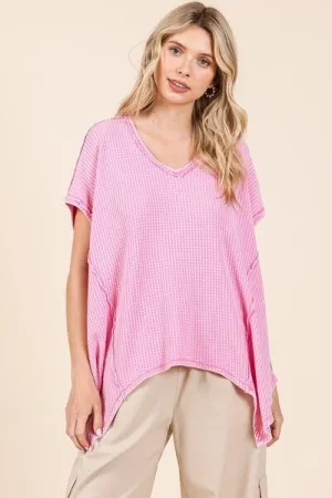 Hazel Blues® |  Mittoshop Mineral Wash Waffle Knit Pointed Hem Oversized Top