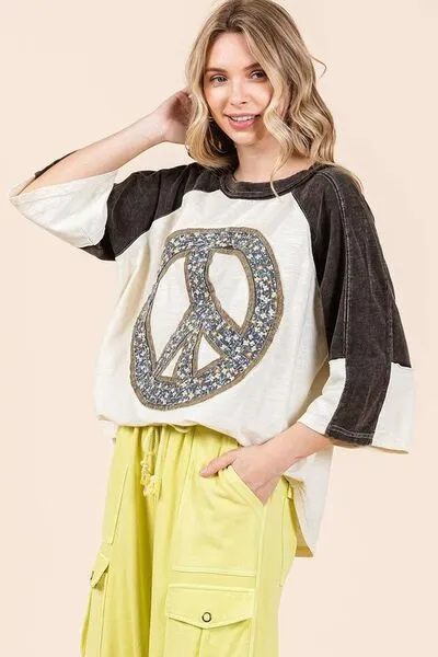 Hazel Blues® |  Mittoshop Peace Sign Patch Mineral Washed T-Shirt