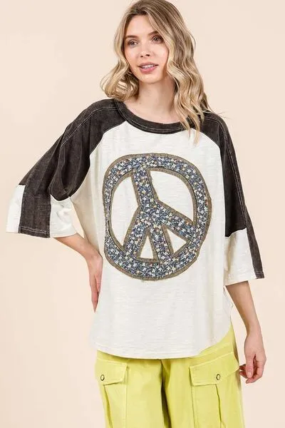 Hazel Blues® |  Mittoshop Peace Sign Patch Mineral Washed T-Shirt