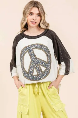 Hazel Blues® |  Mittoshop Peace Sign Patch Mineral Washed T-Shirt