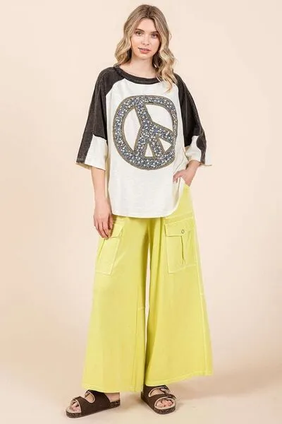 Hazel Blues® |  Mittoshop Peace Sign Patch Mineral Washed T-Shirt
