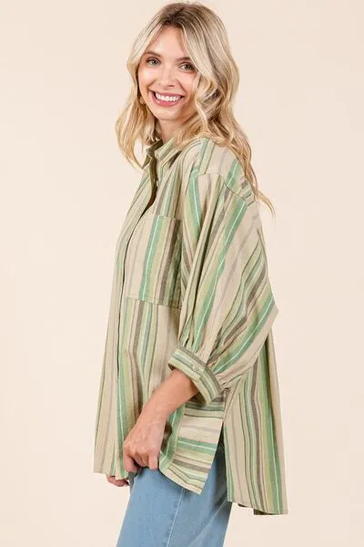 Hazel Blues® |  Mittoshop Striped Bubble Sleeve Button Down Shirt