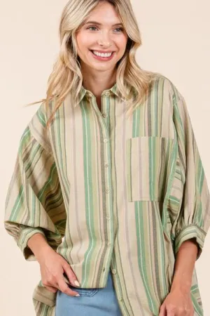 Hazel Blues® |  Mittoshop Striped Bubble Sleeve Button Down Shirt