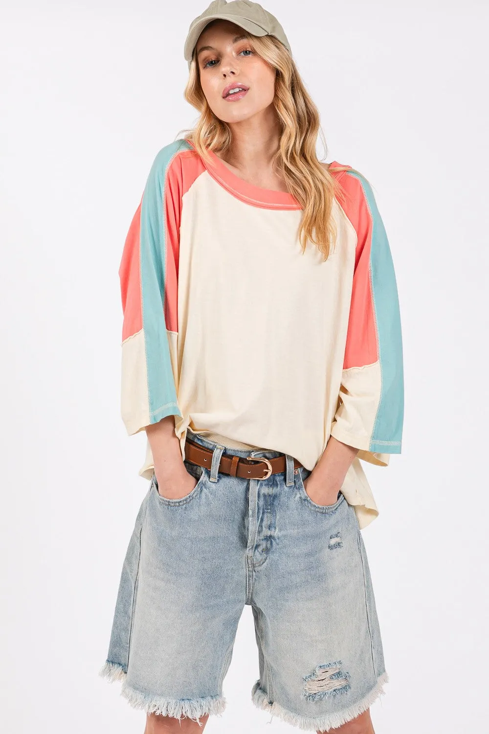 Hazel Blues® |  SAGE   FIG Color Block Curved Hem T-Shirt