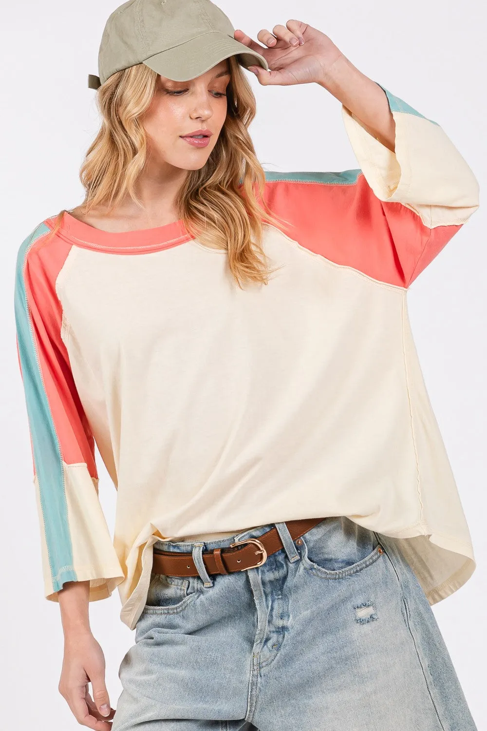 Hazel Blues® |  SAGE   FIG Color Block Curved Hem T-Shirt