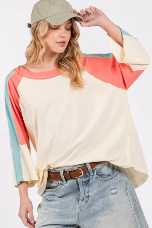 Hazel Blues® |  SAGE   FIG Color Block Curved Hem T-Shirt