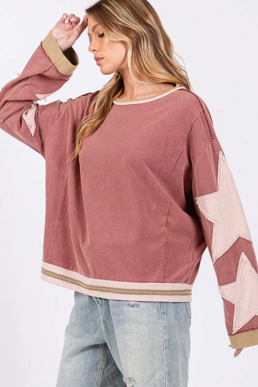 Hazel Blues® |  SAGE   FIG French Terry Star Applique Patch Sweatshirt