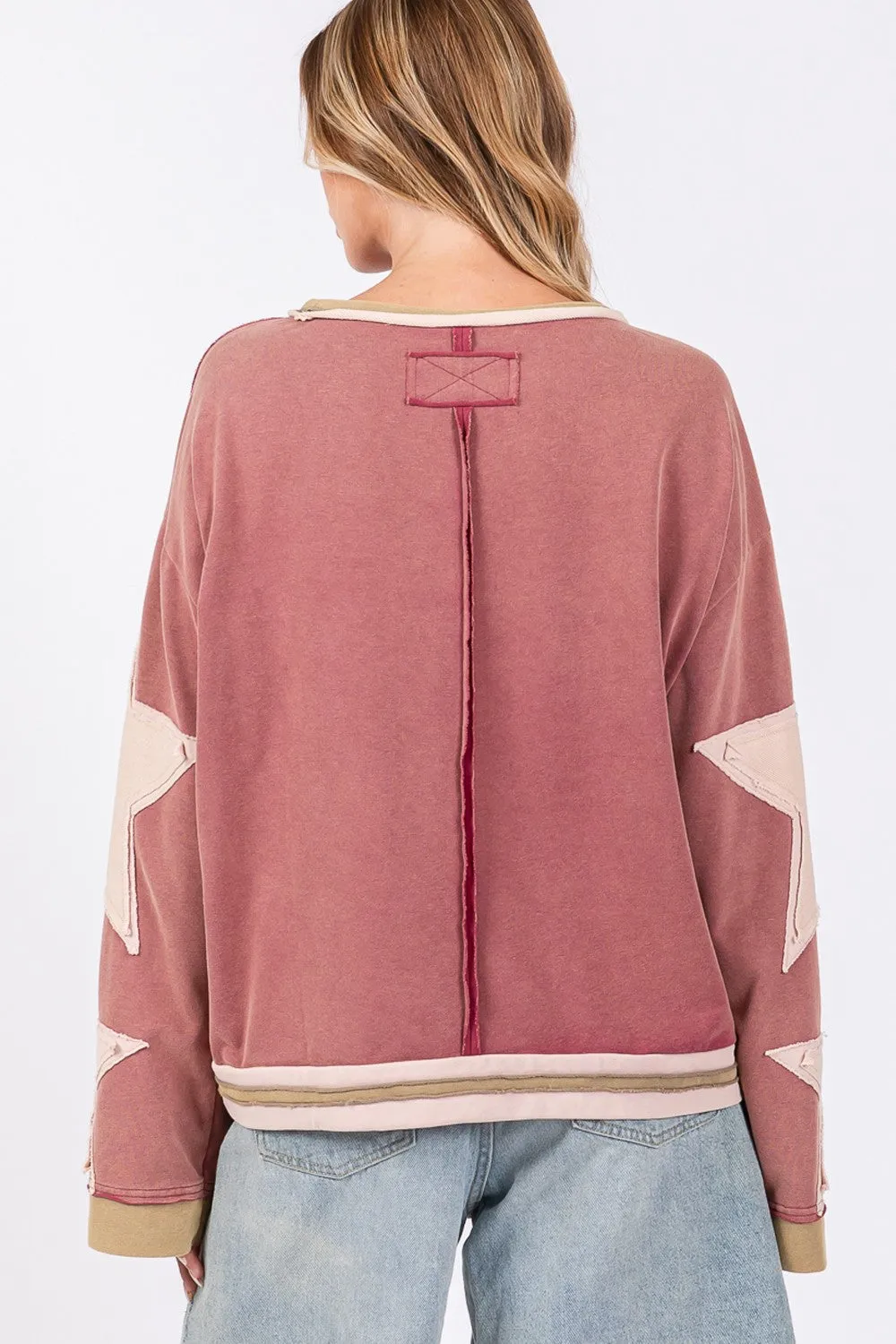 Hazel Blues® |  SAGE   FIG French Terry Star Applique Patch Sweatshirt
