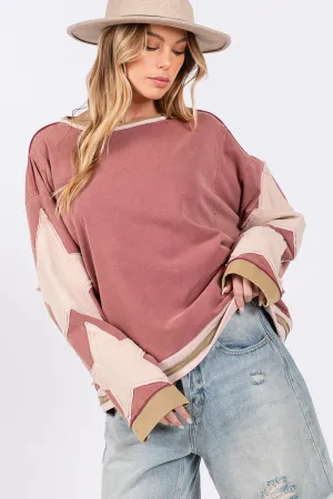 Hazel Blues® |  SAGE   FIG French Terry Star Applique Patch Sweatshirt