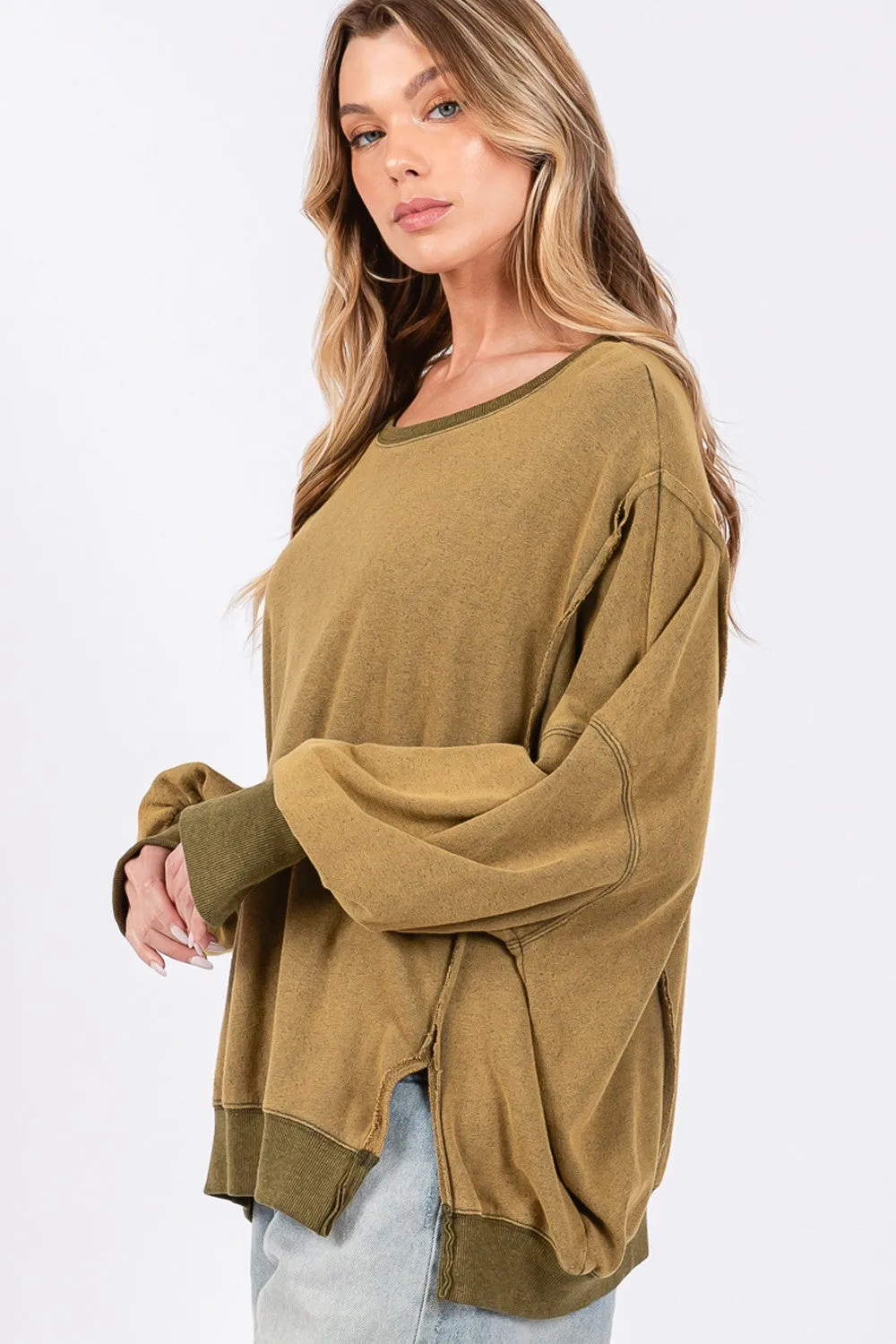 Hazel Blues® |  SAGE   FIG Mineral Wash Side Slit Oversized Sweatshirt