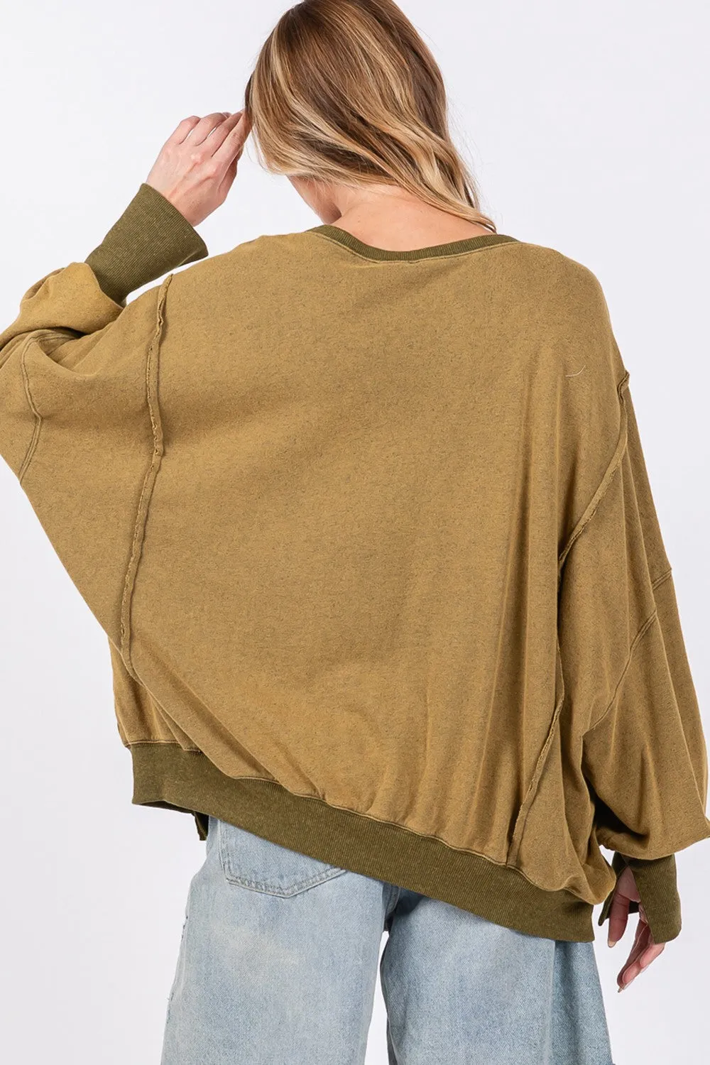 Hazel Blues® |  SAGE   FIG Mineral Wash Side Slit Oversized Sweatshirt