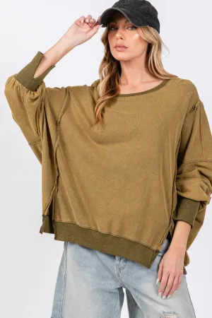 Hazel Blues® |  SAGE   FIG Mineral Wash Side Slit Oversized Sweatshirt