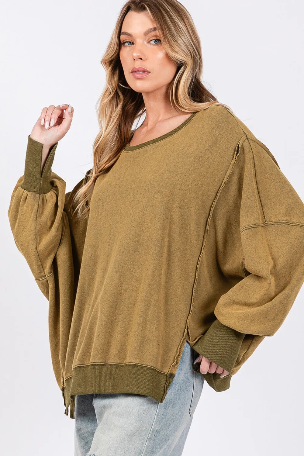 Hazel Blues® |  SAGE   FIG Mineral Wash Side Slit Oversized Sweatshirt