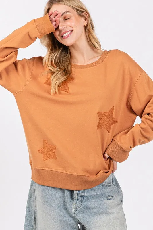 Hazel Blues® |  SAGE   FIG Star Patch Long Sleeve Sweatshirt