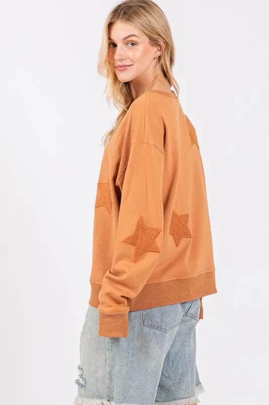 Hazel Blues® |  SAGE   FIG Star Patch Long Sleeve Sweatshirt