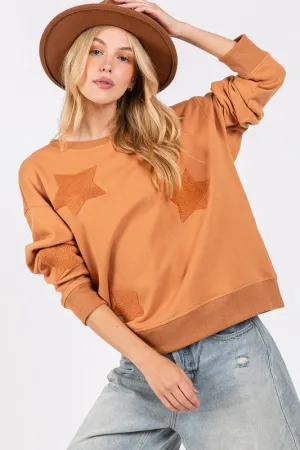 Hazel Blues® |  SAGE   FIG Star Patch Long Sleeve Sweatshirt