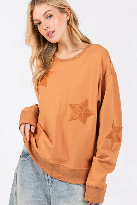 Hazel Blues® |  SAGE   FIG Star Patch Long Sleeve Sweatshirt