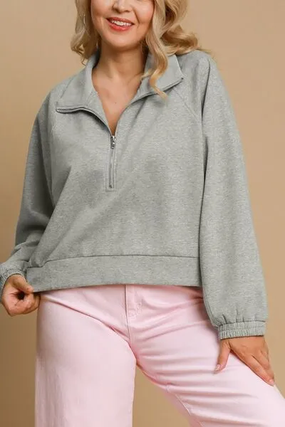 Hazel Blues® | Umgee Half Zip Cropped Sweatshirt