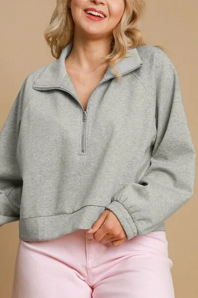 Hazel Blues® | Umgee Half Zip Cropped Sweatshirt
