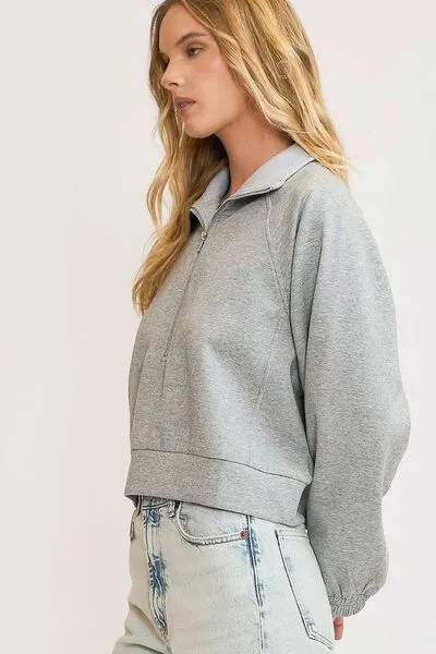 Hazel Blues® | Umgee Half Zip Cropped Sweatshirt