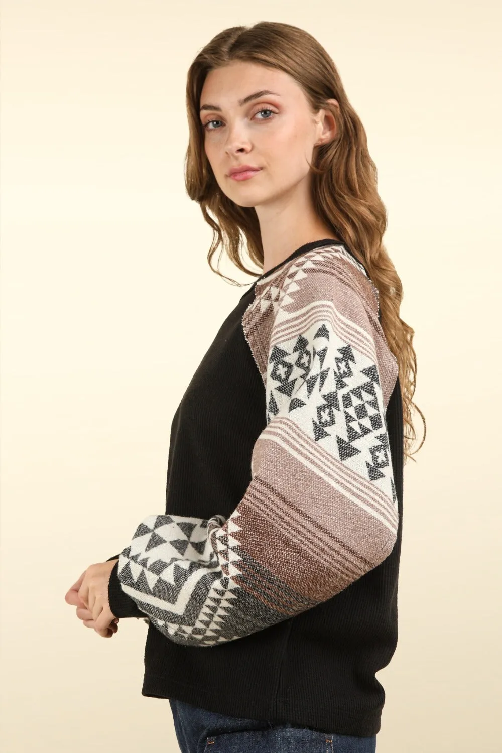 Hazel Blues® |  VERY J Printed Long Sleeve Round Neck Knit Top