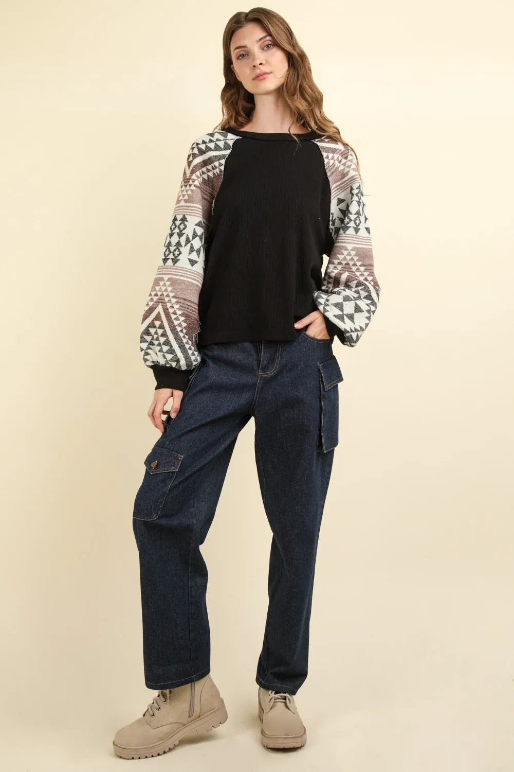 Hazel Blues® |  VERY J Printed Long Sleeve Round Neck Knit Top