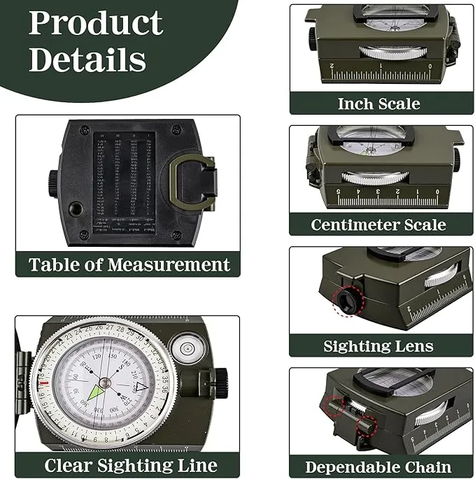 Hiking Compass for Survival with– Waterproof Durable and Pocket-SizedTactical Survival Compass with Lanyard & Pouch for Expedition Map Reading, Navigation