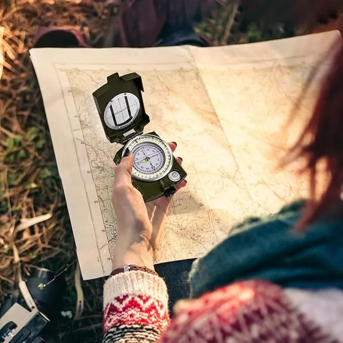 Hiking Compass for Survival with– Waterproof Durable and Pocket-SizedTactical Survival Compass with Lanyard & Pouch for Expedition Map Reading, Navigation