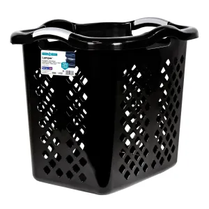 Home Logic 2 Bushel Lamper Plastic Laundry Basket with Silver Handles, Black