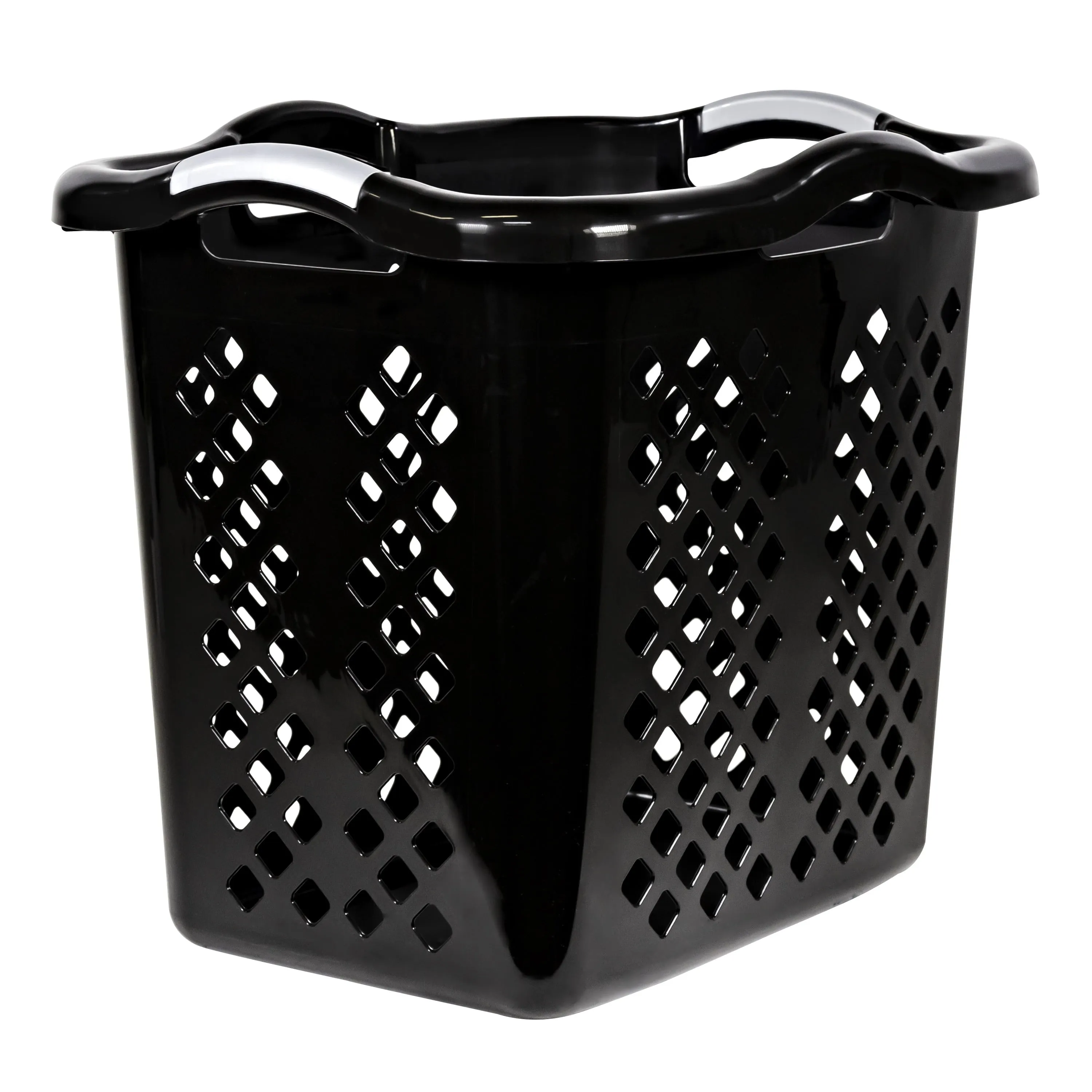 Home Logic 2 Bushel Lamper Plastic Laundry Basket with Silver Handles, Black