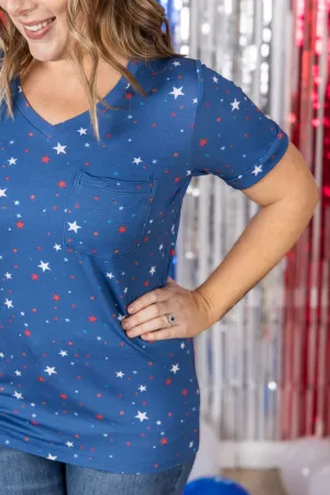 IN PRODUCTION Sophie Pocket Tee - Blue Liberty Stars