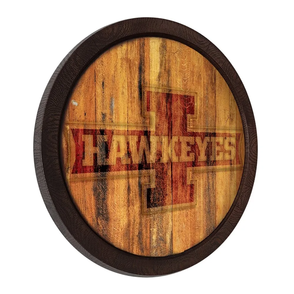 Iowa Hawkeyes: Block I - Weathered "Faux" Barrel Top Sign