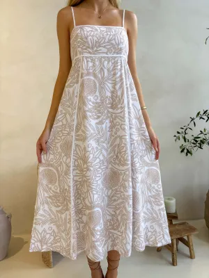 ISABELLA MIDI DRESS - IN  COASTAL DRIFTER PRINT