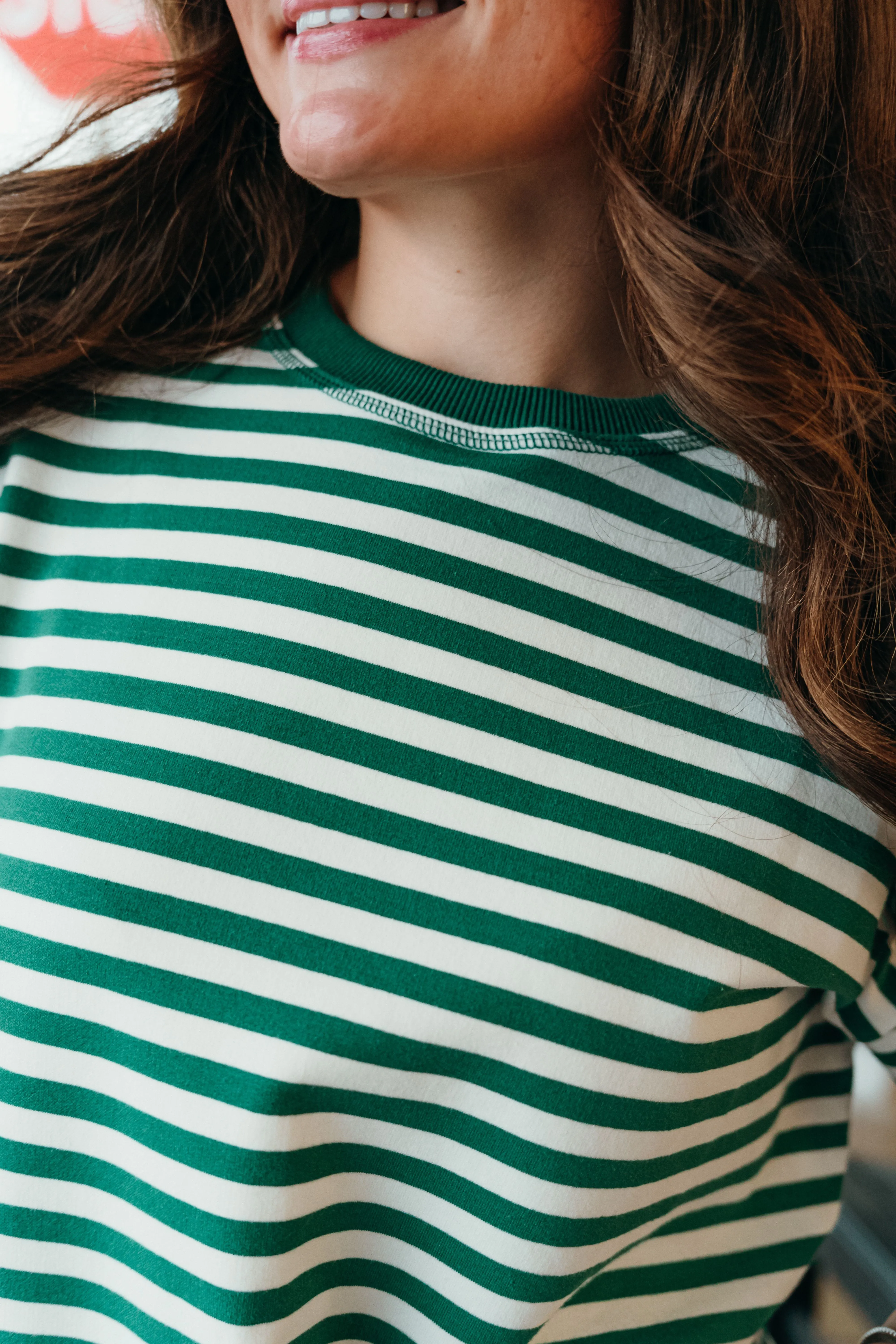 Ivory/Green Oversized Stripe Tee TBT880