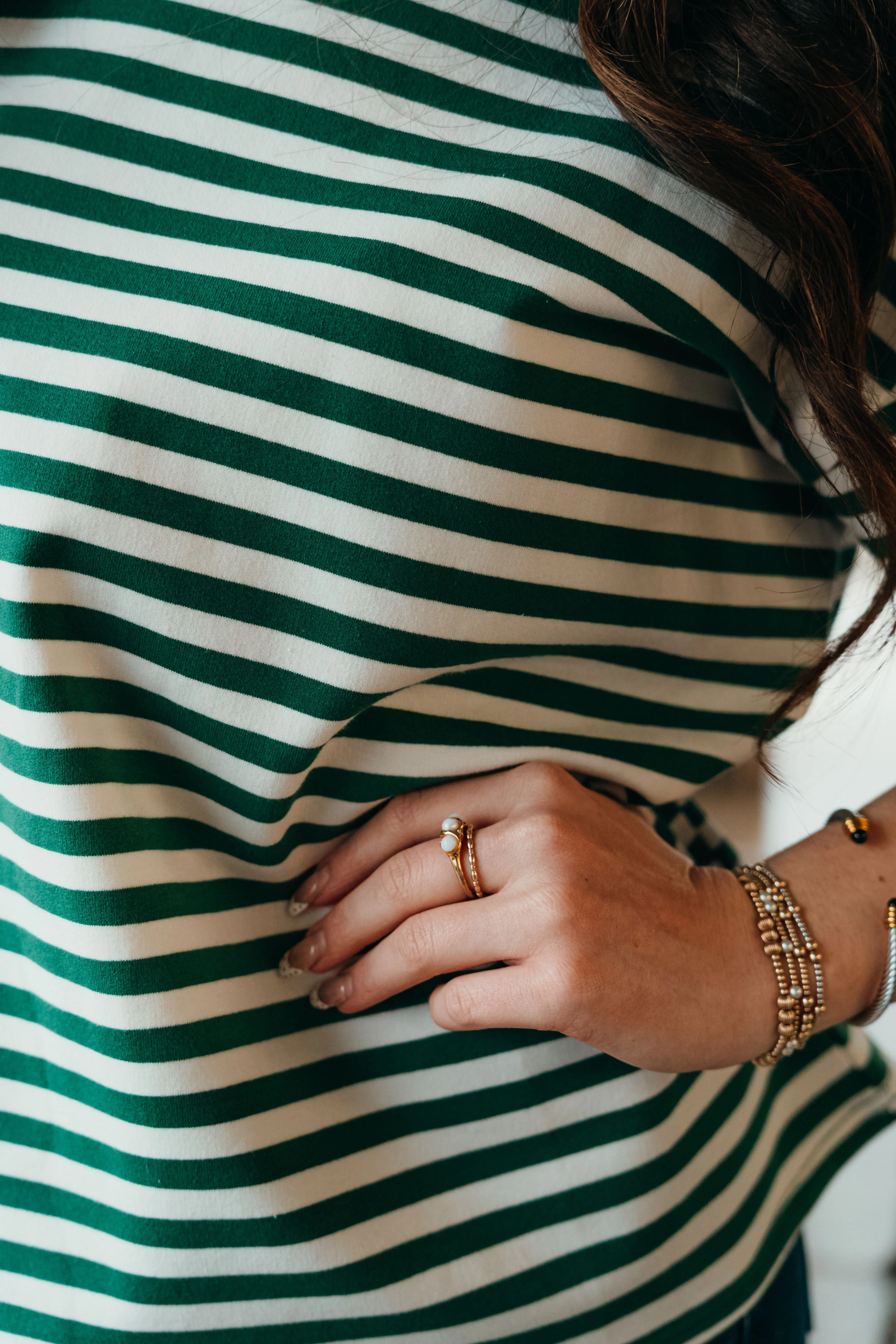 Ivory/Green Oversized Stripe Tee TBT880