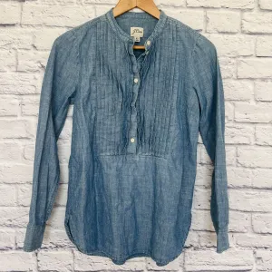 J. CREW Pullover Dress Shirt Sz XS 1/2 Button Up Blue Denim Long Sleeve Top