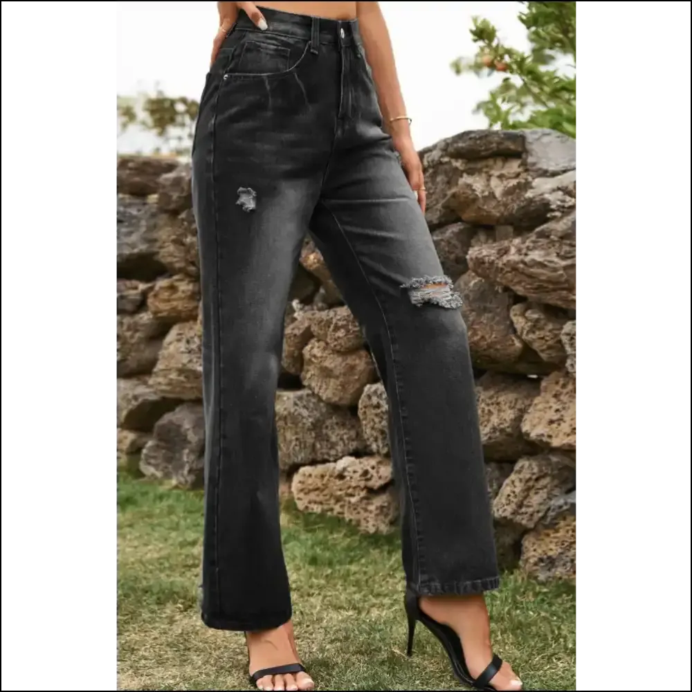 Jeans with Attitude: Strut in Chic Distressed Buttoned Loose Fit! 💃