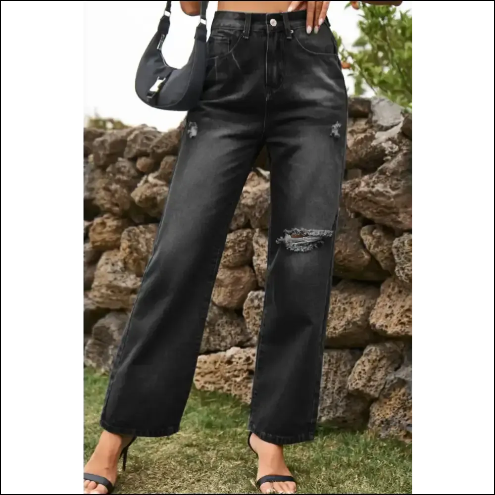 Jeans with Attitude: Strut in Chic Distressed Buttoned Loose Fit! 💃