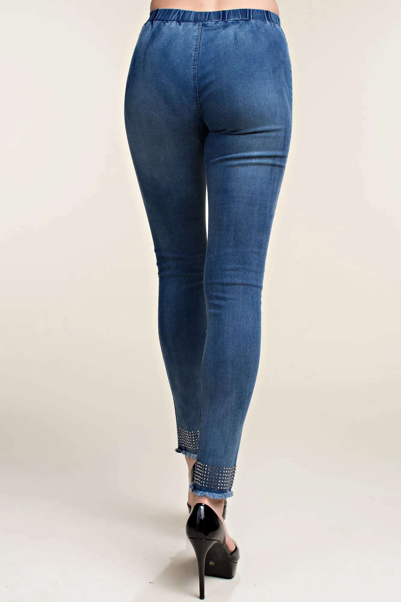 Jeggings with Rhinestone Raw Hem Detail