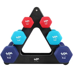 j/fit Dumbbell Set w/Durable Rack | Solid Design | Double Neoprene Coated Workout Weights Non-Chip and Flake | Dumbbells Sets For Gyms, Pilates, MMA, Training, Schools, Rehabilitation Centers