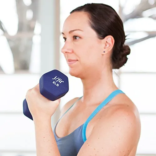 j/fit Dumbbell Set w/Durable Rack | Solid Design | Double Neoprene Coated Workout Weights Non-Chip and Flake | Dumbbells Sets For Gyms, Pilates, MMA, Training, Schools, Rehabilitation Centers