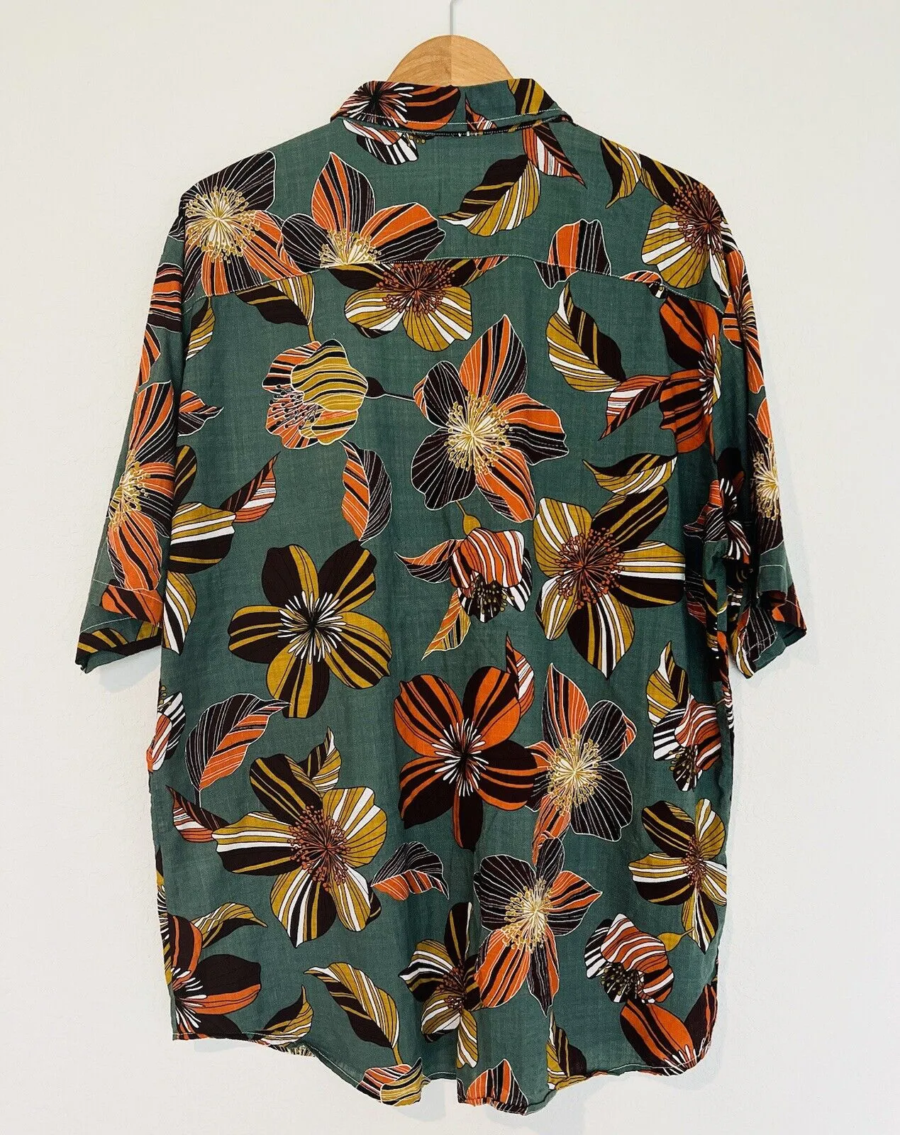 JOGAL Floral Cotton Viscose Hawaiian Shirt Sz 2XL Green Resort Travel Summer