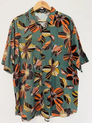 JOGAL Floral Cotton Viscose Hawaiian Shirt Sz 2XL Green Resort Travel Summer