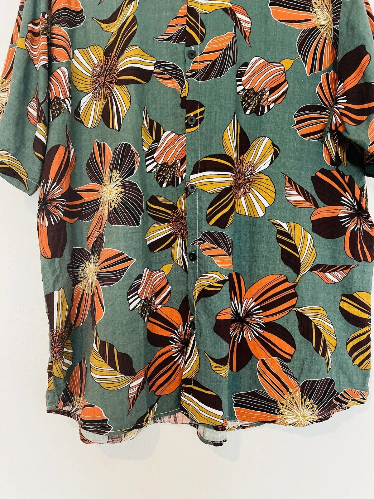 JOGAL Floral Cotton Viscose Hawaiian Shirt Sz 2XL Green Resort Travel Summer